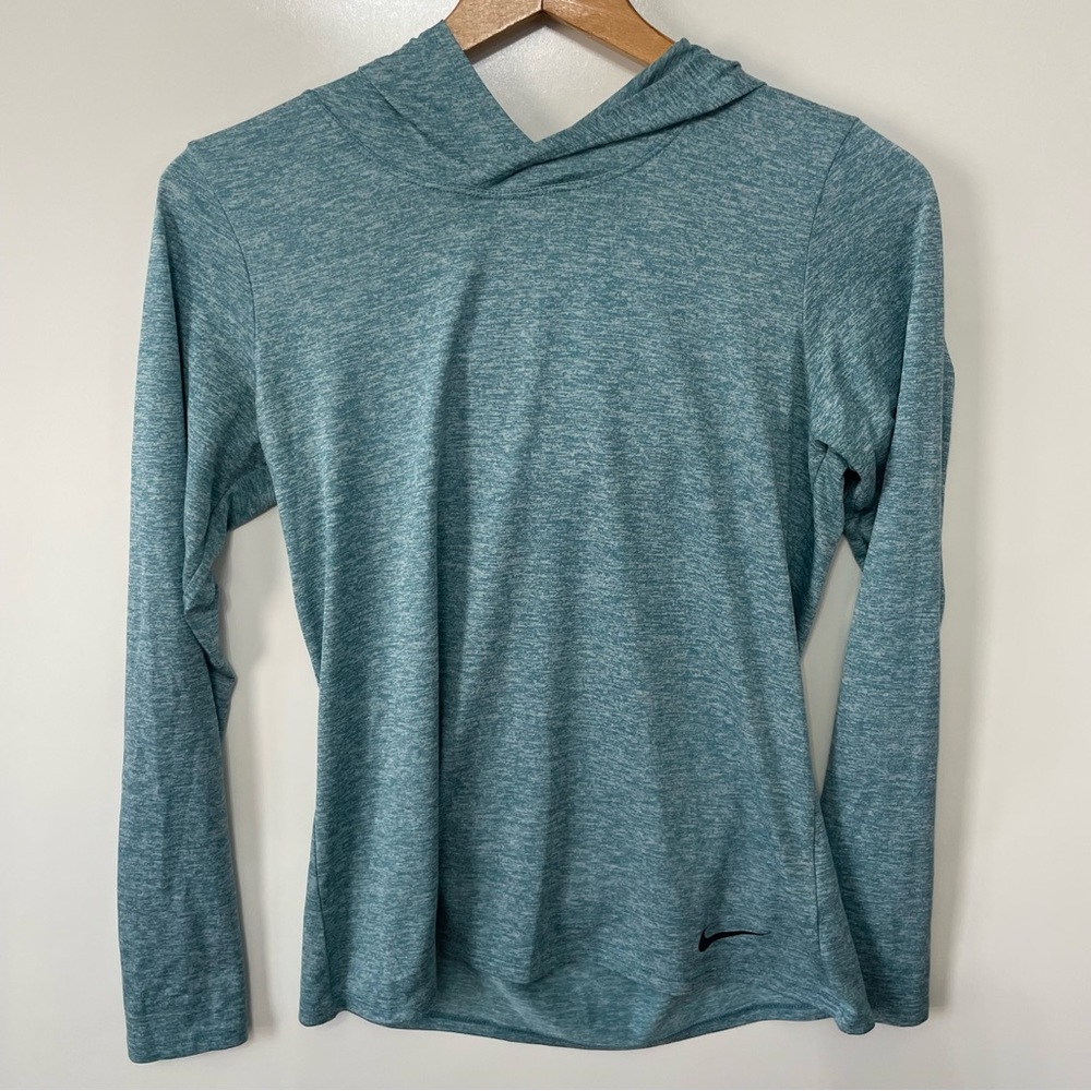 Nike Lightweight Hooded Long Sleeve Running Shirt Womens S Heathered Teal Gorp